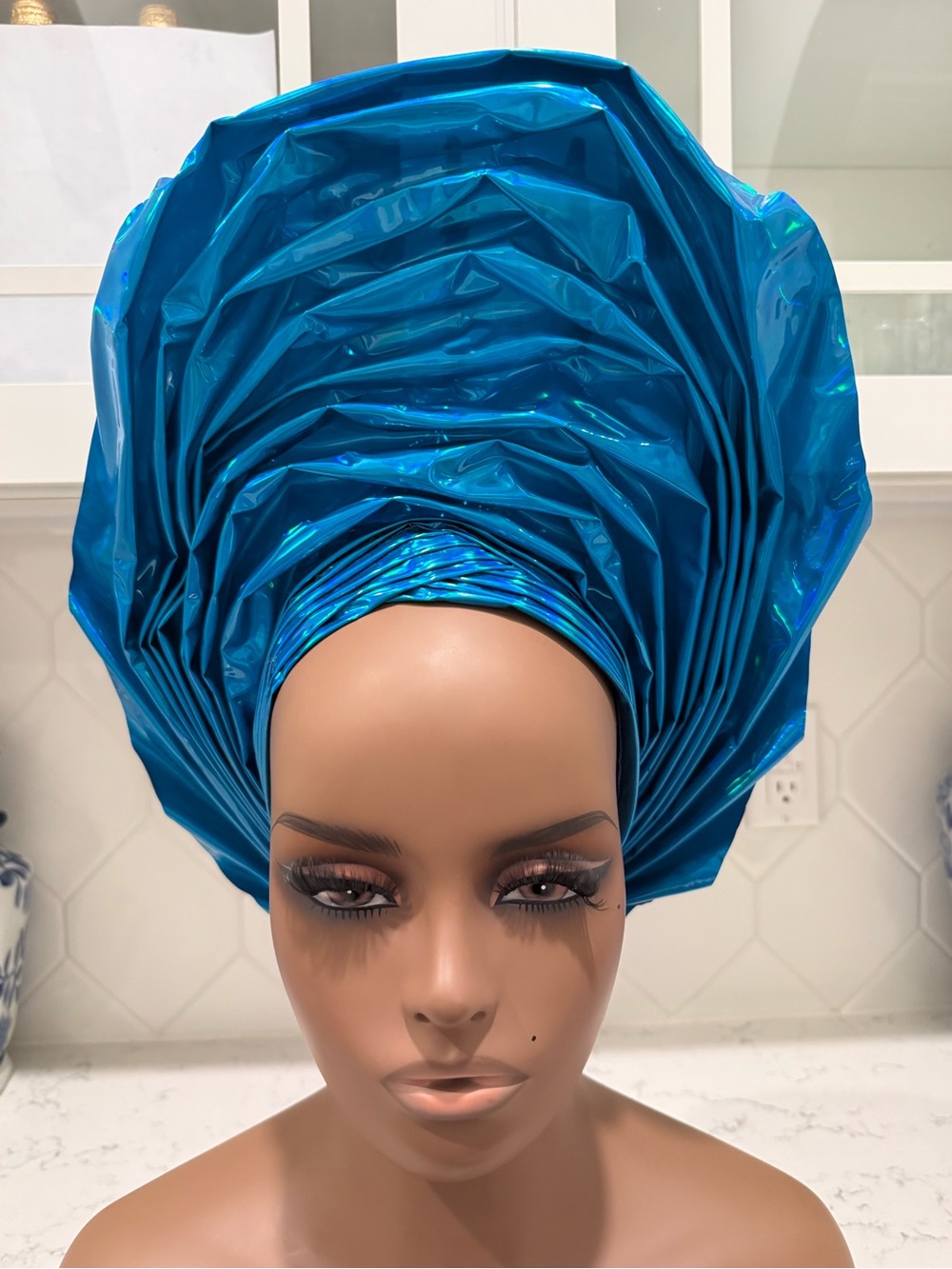 Shiny Metallic Leather Blue AutoGele Headwrap
